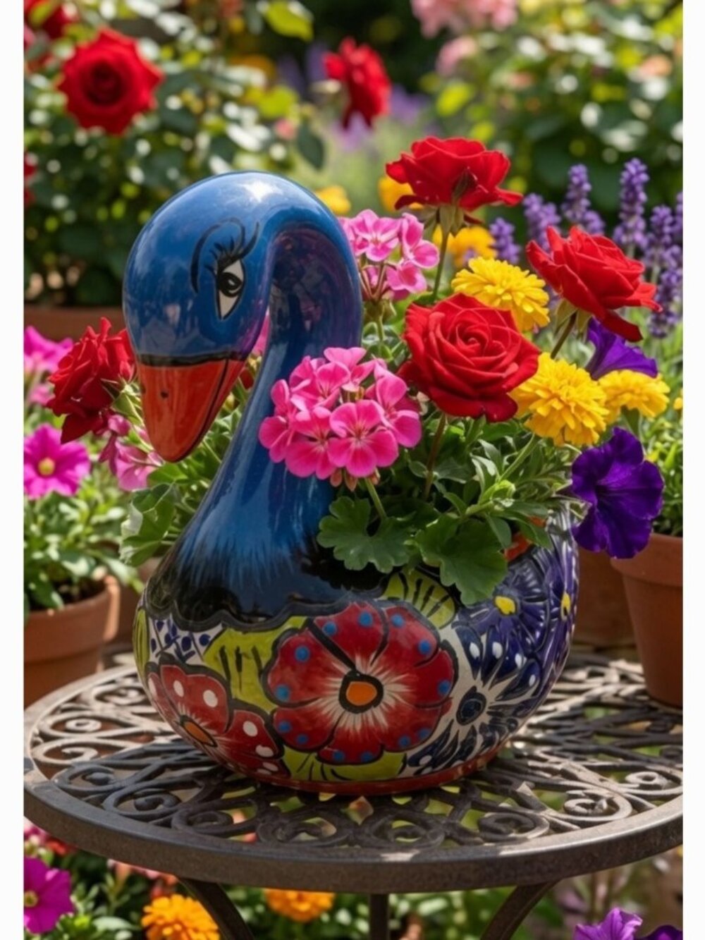 New Artisan Handmade Hand-Painted Talavera Ceramic Swan Planter